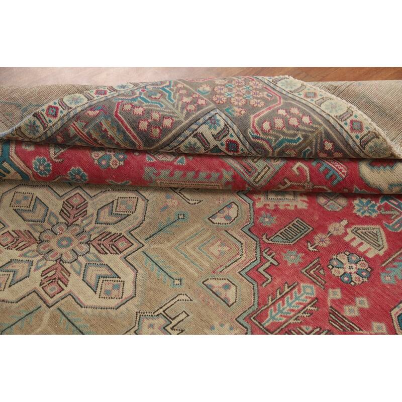 Pink Red Geometric Tabriz Persian Area Rug Hand-Knotted Wool Carpet - 6'6"x 9'10"
