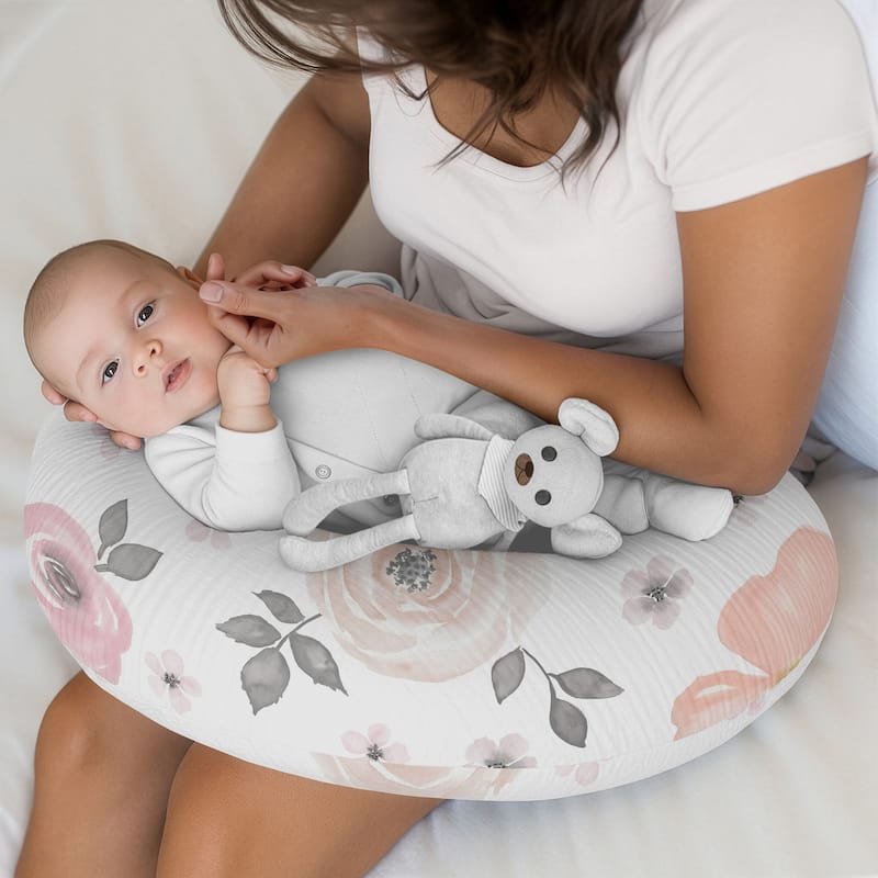 Sweet Jojo Designs Watercolor Floral Pink Girl 2 Pack 100% Cotton Muslin Nursing Pillow Covers - Solid Blush, Shabby, Farmhouse