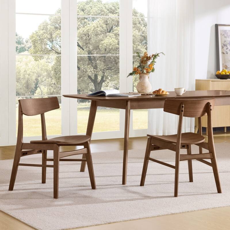 Spruce & Spring Modern Farmhouse Dining Chair with Ergonomic Bentwood Back - Set of 2 - Walnut