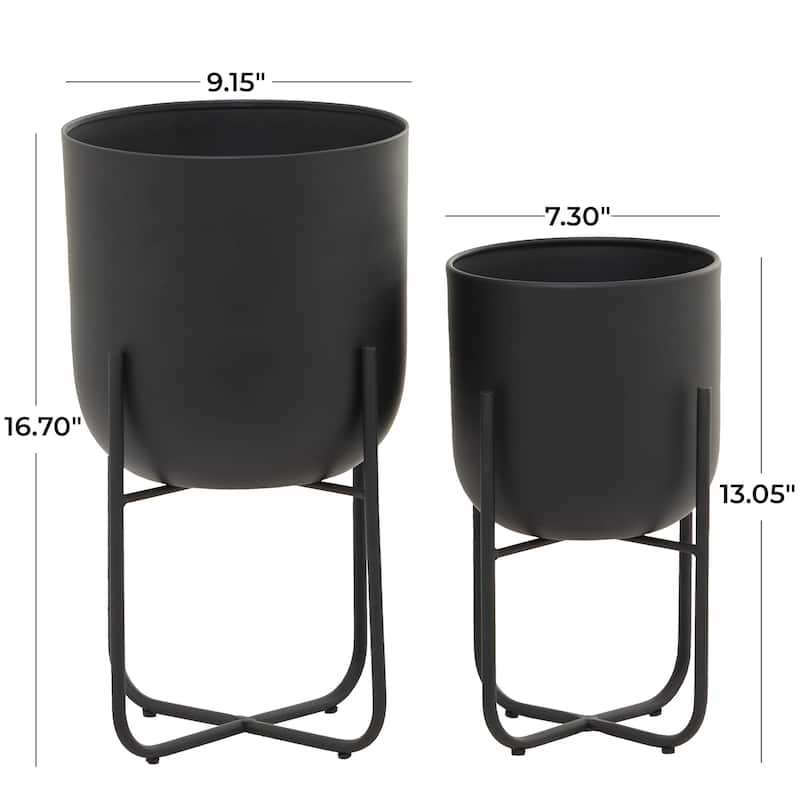 Metal Indoor Outdoor Planter with Removable Stand - Set of 2 Black or White - CosmoLiving by Cosmopolitan