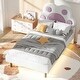 preview thumbnail 1 of 9, Twin Pink Upholstered Platform Bed wPaw Shaped Headboard, LED Light White+Pink - Twin