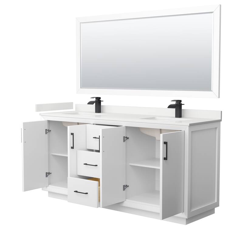 Strada 72-inch Double Vanity, Quartz Top, 70-inch Mirror