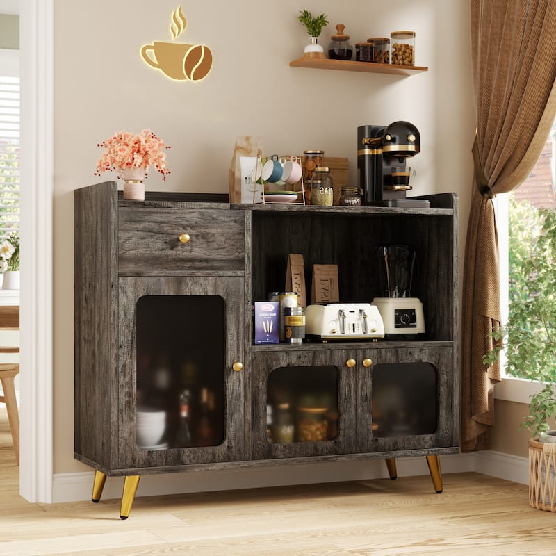 Sideboard Buffet Cabinets with Acrylic Door, Kitchen Storage Cabinets, Wood Coffee Bar Tables - Grey Oak