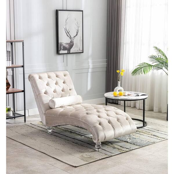 Modern Velvet Tufted Chaise Lounge Chair with Acrylic Legs & Toss ...