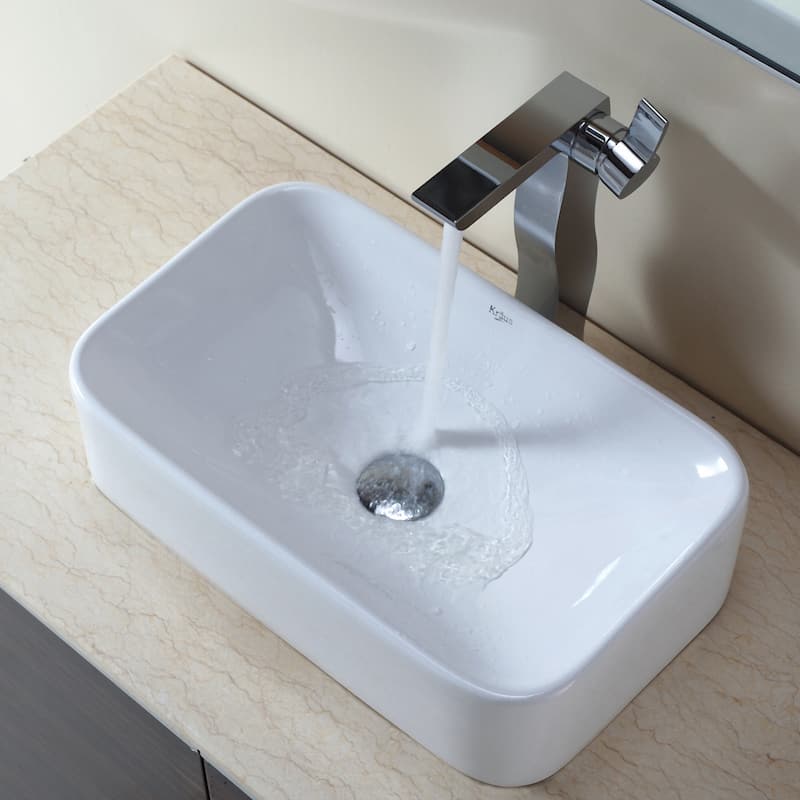 Kraus 19-1/4" Ceramic Vessel Bathroom Sink - Includes Pop-Up Drain