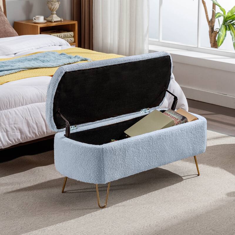Ouyessir Modern Sherpa Storage Bench, Ottoman with Storage
