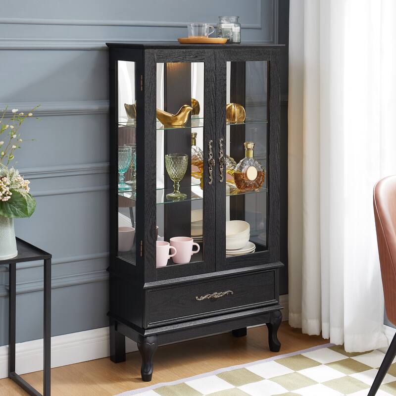 GDF Studio - Curio Cabinet with Adjustable Shelves and Storage Drawer
