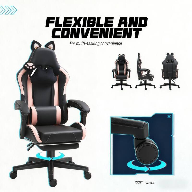 Faux Leather Gaming Chair with Footrest, Racing Gamer Chair, Headrest and Lumbar Support