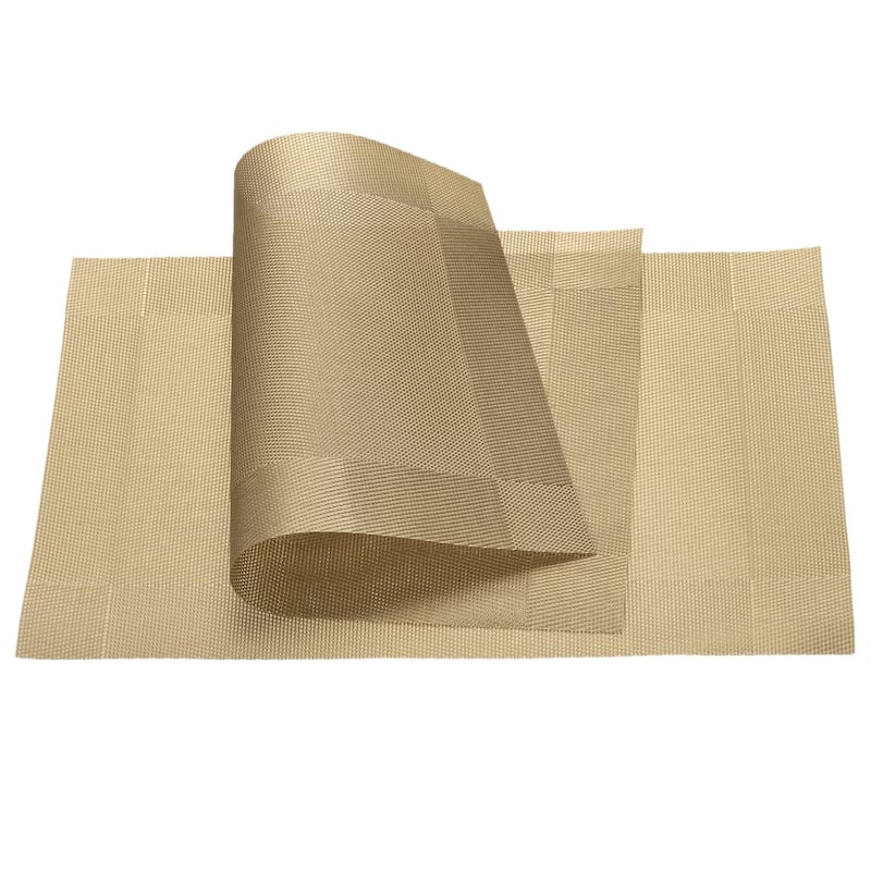 Place Mats 450x300mm 6pcs PVC Table Washable Woven Placemat, Gold Tone - Gold Tone