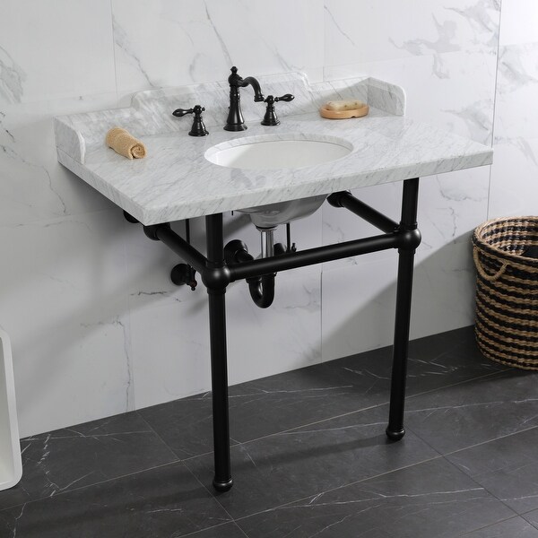 Kingston Brass Pemberton 36-Inch Carrara Marble Console Sink with