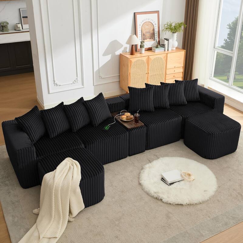 Boneless Modular Sofa with USB, Wireless Charging & Coffee Table Board