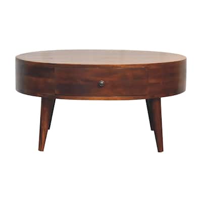 Artisan Furniture Solid Wood Odyssey Coffee Table, Round with 1 Drawer in Brown
