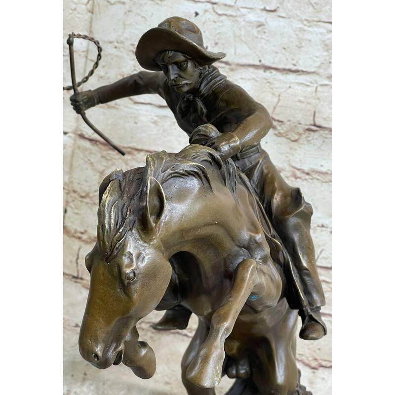Bronco Buster Frederic Remington Western Bronze Statue Sculpture Marble Base 17 Inches X 15 Inches
