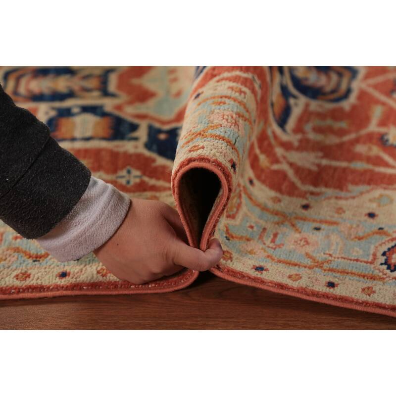 Orange Vegetable Dye Heriz Serapi Rug Hand-Knotted Wool Carpet - 3'1"x 4'10"