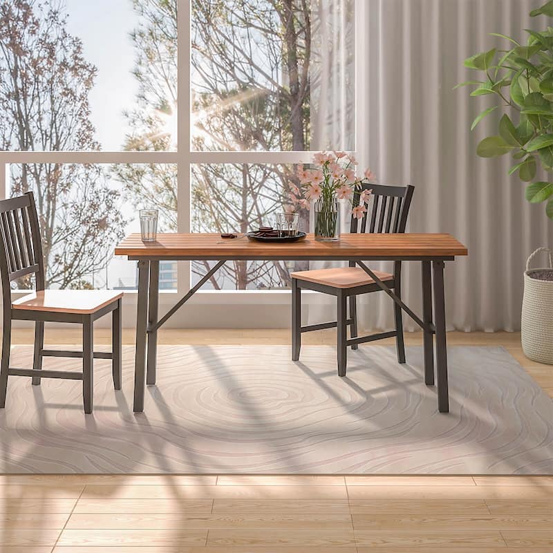 Gymax Patio Folding Picnic Table Acacia Wood Dining Table w/ Metal