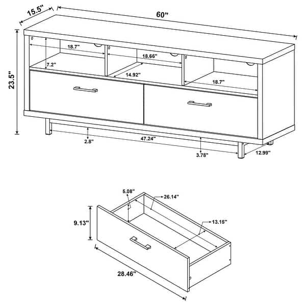 dimension image slide 1 of 2, Casey 2-drawer Engineered Wood 60" TV Stand