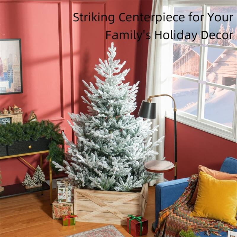 6 ft Green Plastic PE Steel Nordic Pine Christmas Tree with Snow and 795 Tips - 54" Dia. x 72" H