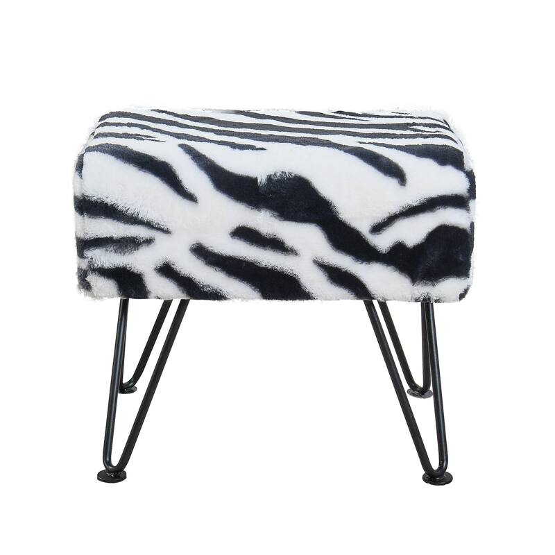 Home Soft Things Animal Pattern Ottoman Bench with Black Metal Legs