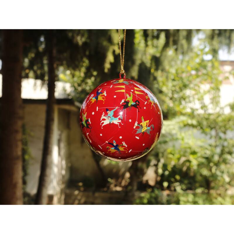 Handmade Christmas Ornaments Hand Painted by Artisan on Recycled Paper - Polo Red - One Size