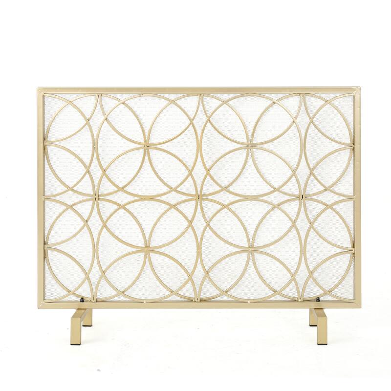 Anmytek Iron Fireplace Screen with Overlapping Circle Design