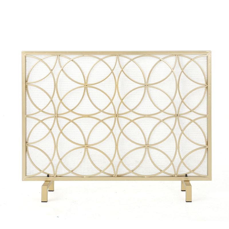 Roomfitters Modern Geometric Fireplace Screen, Single-Panel Design with Stylish Circle Patterns and Durable Mesh