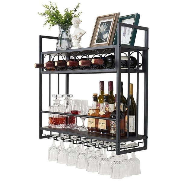 slide 2 of 8, Wall Mounted Wine Rack - 32.76"D x 9.84"W x 21.65"H Black