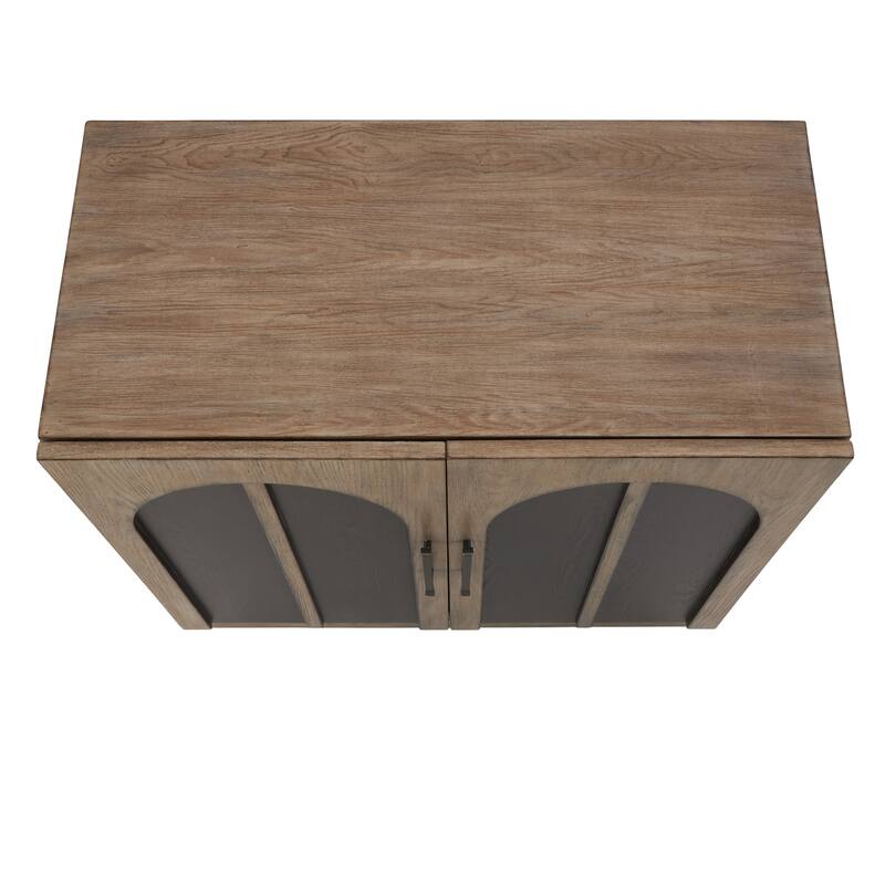 Wooden Washed 2 Door Cabinet with Black Split Arches and Metal Bar Handles - Gray - Roche River Decor - 18"W x 35"L x 33"H