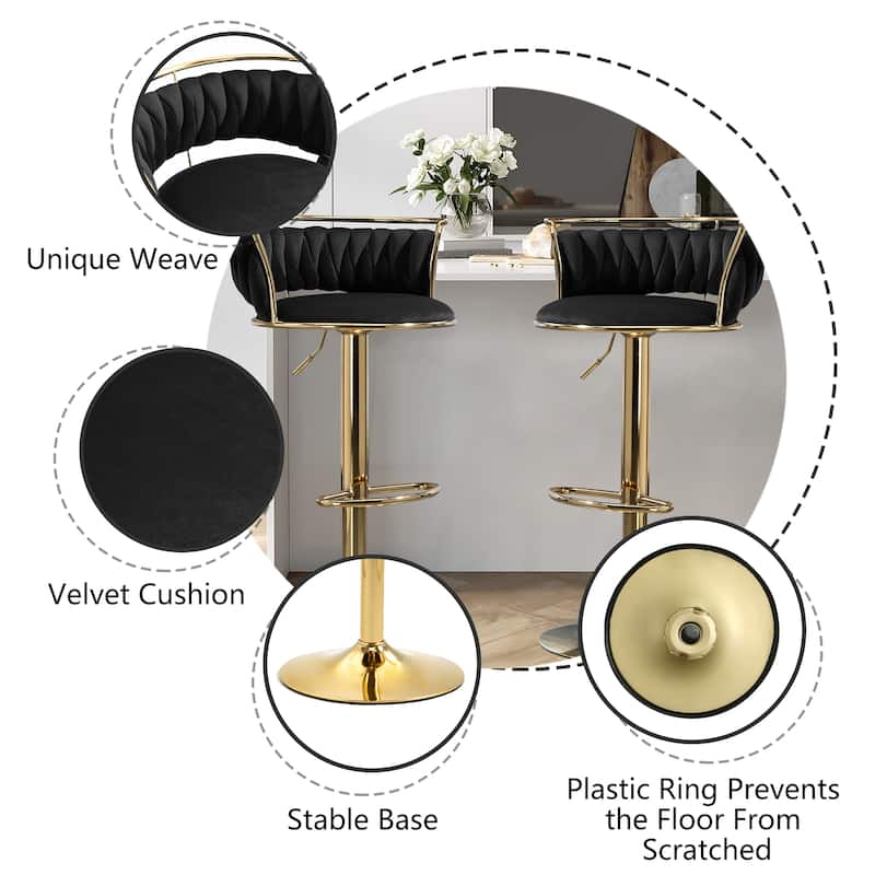 Modern Velvet 26" Adjustable Swivel Bar Stools (Set of 4)