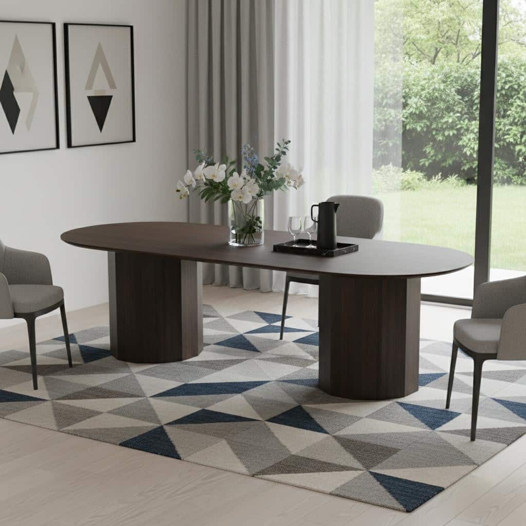 HomeRoots 86" Walnut Solid Wood Double Pedestal Base Oval Dining Table - 86.00 in. x 30.00 in. x 40.00 in.