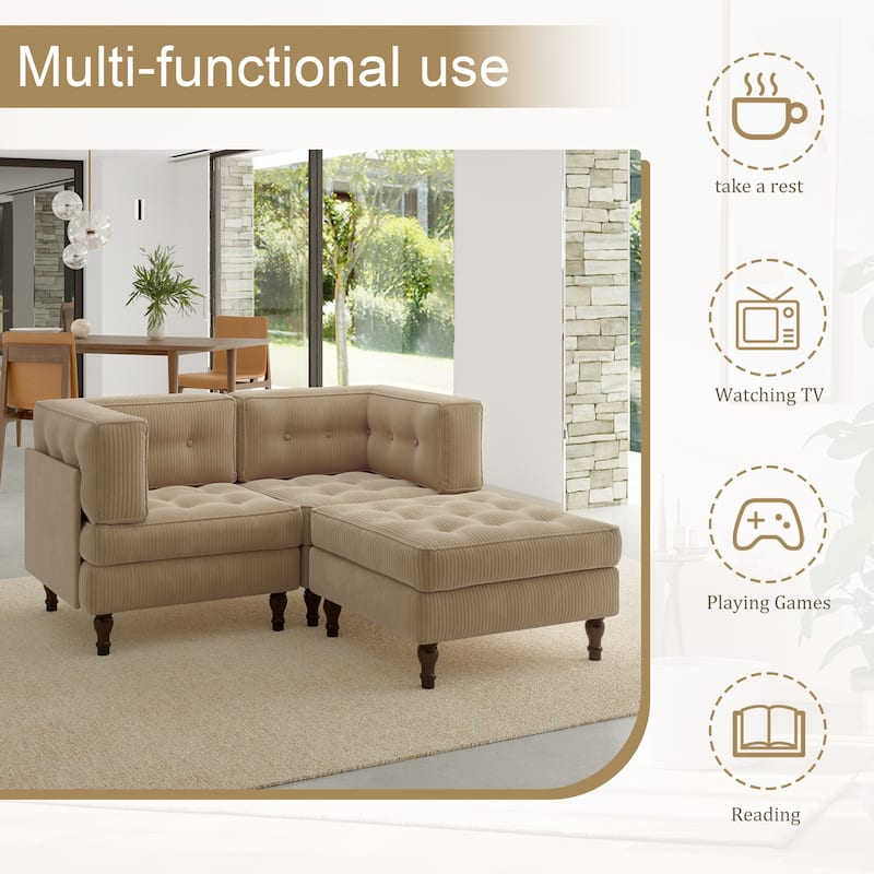 Oversized Sofa Corduroy Tufted Modular Sectional Set