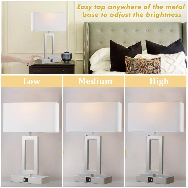 Table Lamps Set of 2 with Dual USB Ports,3-Way Dimmable Touch - 6.5"D x 10.6"W x 17"H