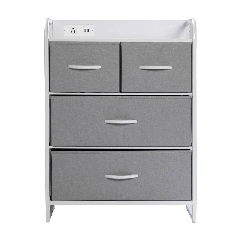 4 Fabric Drawer Nightstand with 2 USB Port/1 Outlet Charging Station