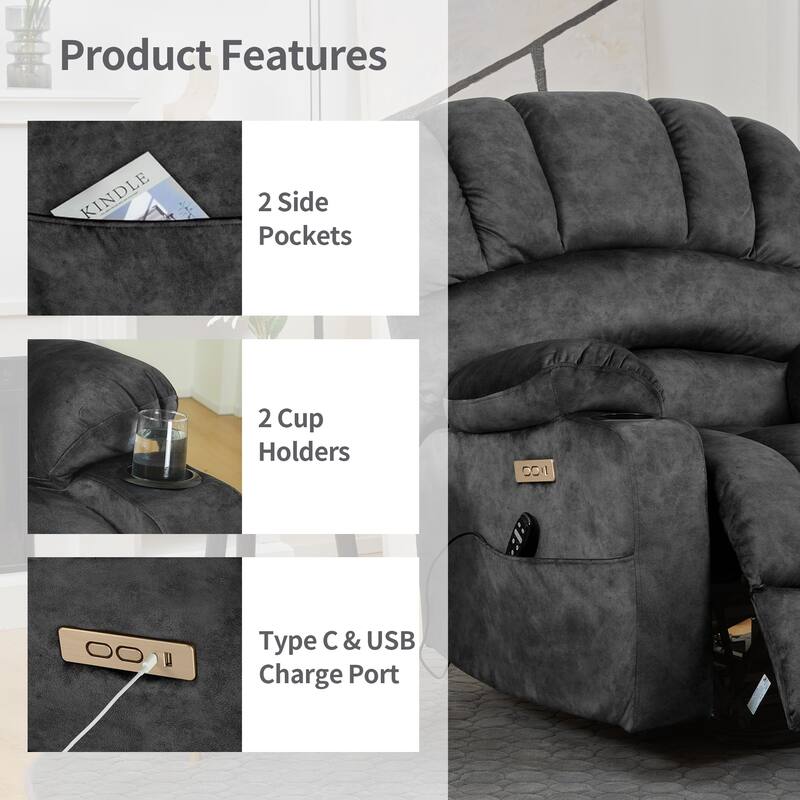 Power Lift Recliner Chair, Oversized Shell Backrest Reclining Chair with Massage & Heat for Elderly