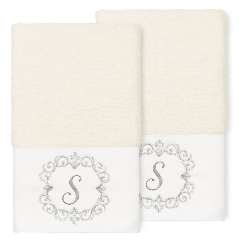 Authentic Hotel and Spa 100% Turkish Cotton Monica 2PC Embellished Hand Towel Set - S - Cream
