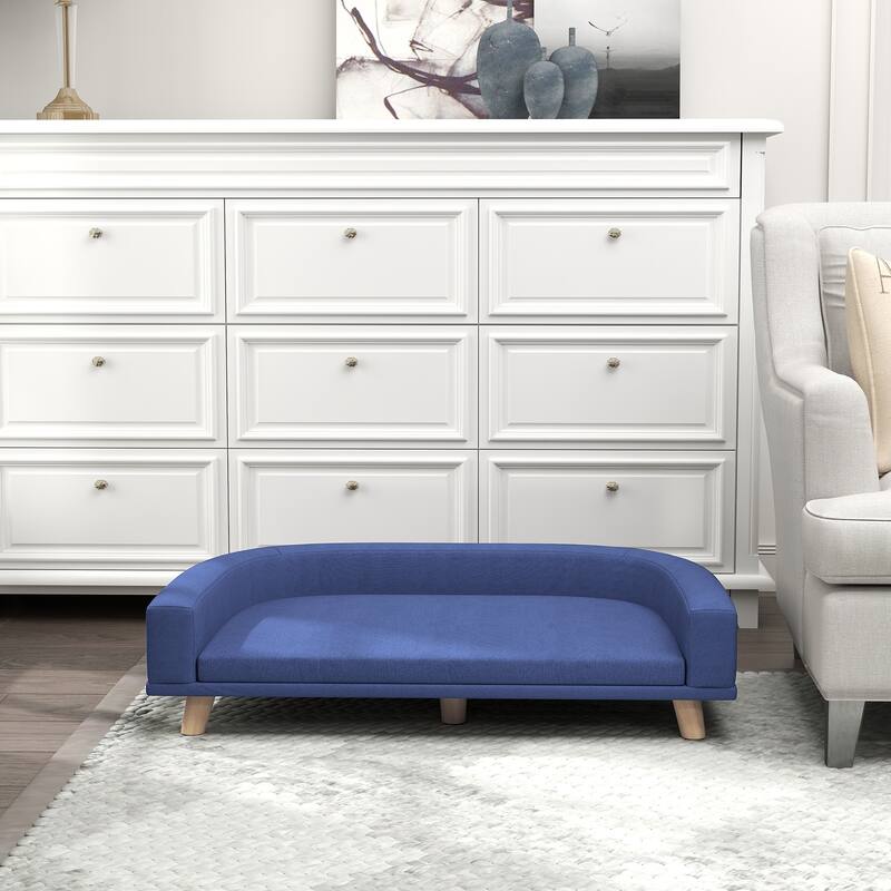 Elevated Dog Sofa with Removable Washable Cover Plush Blue Pet Couch for Medium to Large Dogs - 38.6" W x 26.4" D x 9.8" H