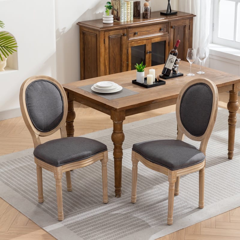 Dark Gray French Dining Chair Fabric Dining Table Chair Set of 2
