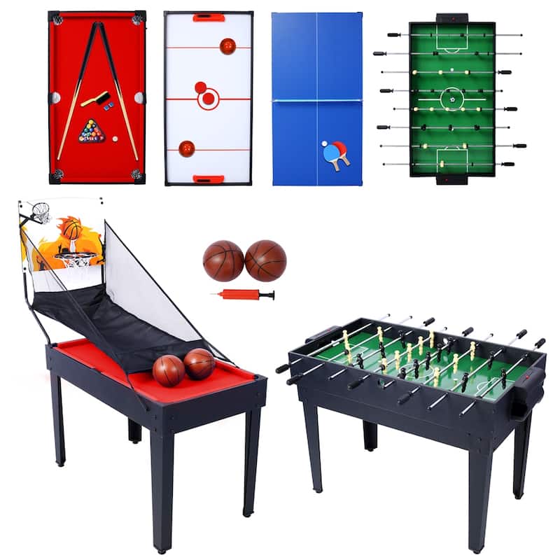 5-in-1 Multi-Game Table Billiards,Push Hockey,Foosball,Ping Pong Etc. - Blue+Black