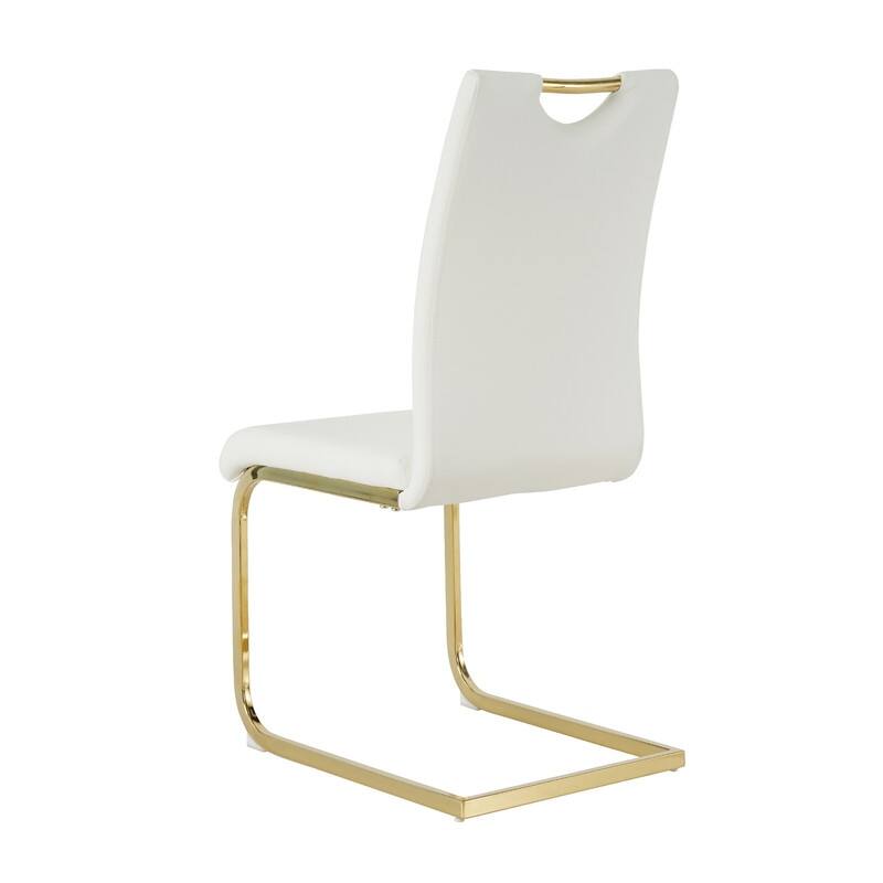 Modern Dining Room Chairs with Faux Leather Padded Seat and Golden Metal Legs（Set of 2）