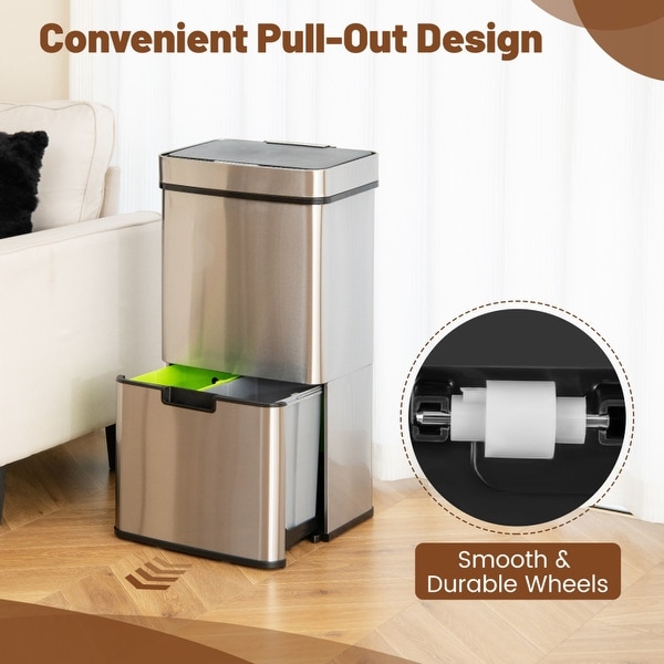 19 Gal Stainless Steel Trash Can with Kitchen Waste Bin and