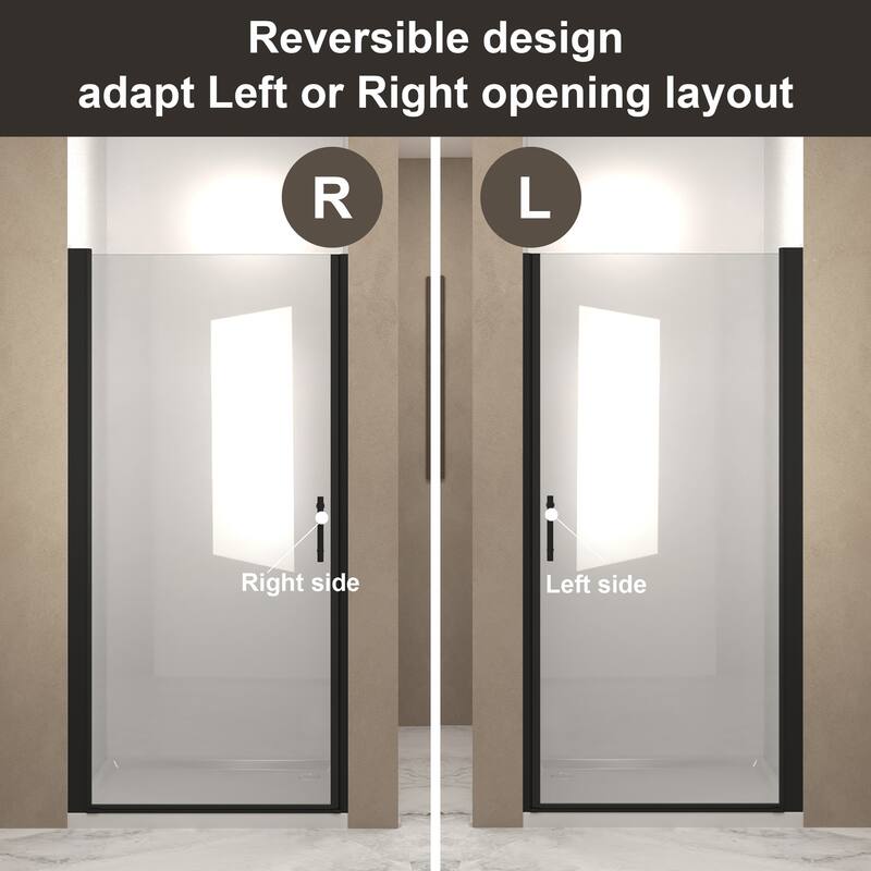 33-32"x 72" Pivot Shower Door, Aluminum Frame, Half Frame ,1/4"(6mm) Tempered Glass Explosion Proof Film