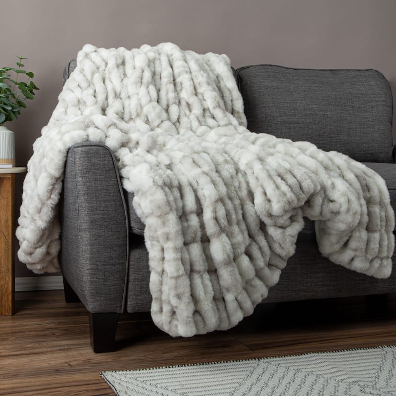 Oversized Ruched Faux Fur Blanket - 60x80-Inch Queen-Size Throw by Lavish Home