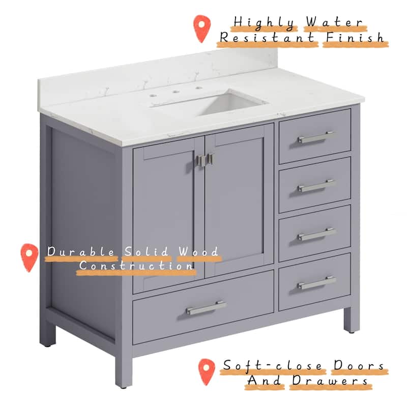Prismosaic 42 inch Bathroom Vanity Set in Lunar Gray, Middle Sink