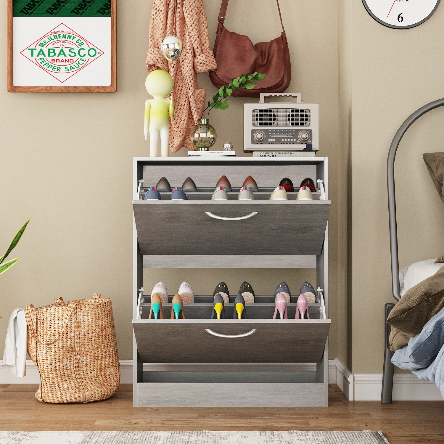 https://ak1.ostkcdn.com/images/products/is/images/direct/8c9b837da2051de97beafd74dc633459288596c7/Grey-Wood-12-Pair-Shoe-Storage-Cabinet-w--2-Flip-Drawers-by-Kerrogee.jpg