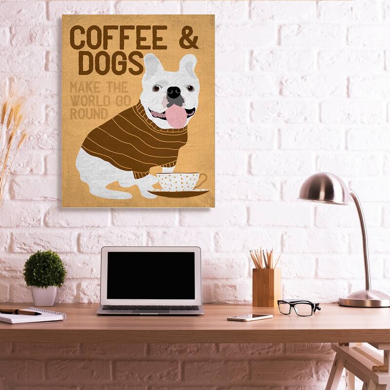 Stupell Coffee and Dogs Phrase French Bulldog Café Pet Canvas Wall Art