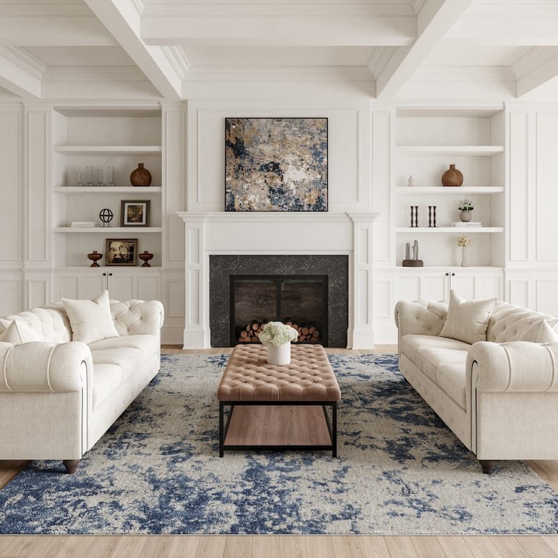 Nourison Rustic Textures Abstract Modern Blue Grey Area Rug - 7'10" x 10'6" - Grey/Blue - Runner/Rectangle