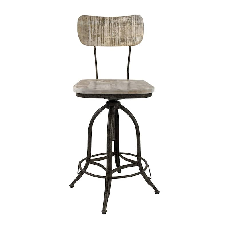 Rustic Style Adjustable Barstool with Curved Seat Back - 38.25"