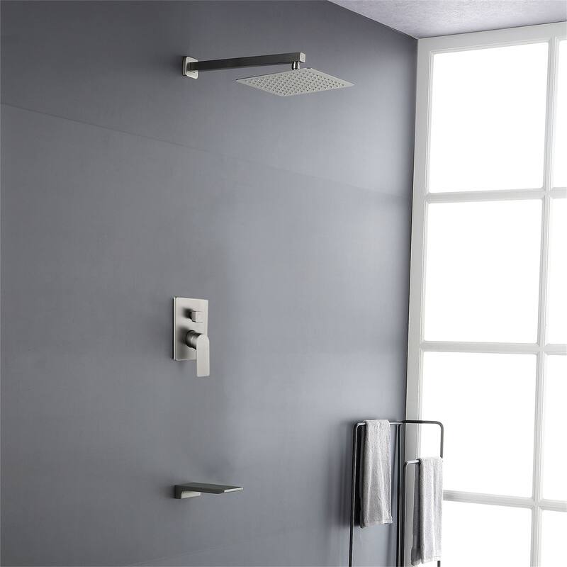 10 Inch Wall Mount Shower System with Waterfall Tub Spout Modern Rainfall Tub Shower Faucet With Rough-in Valve