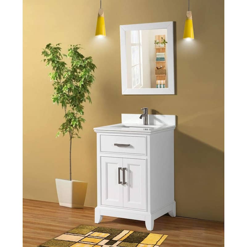 Vanity Art 30" Single Sink Bathroom Vanity Set with Engineered Marble Top and Free Mirror - White