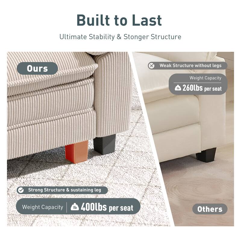 MAISON ARTS 2-Piece Chenille & Corduroy Sofa Set, Comfy 3/4/5-Seater Modular Loveseat & Armchair with Throw Pillows