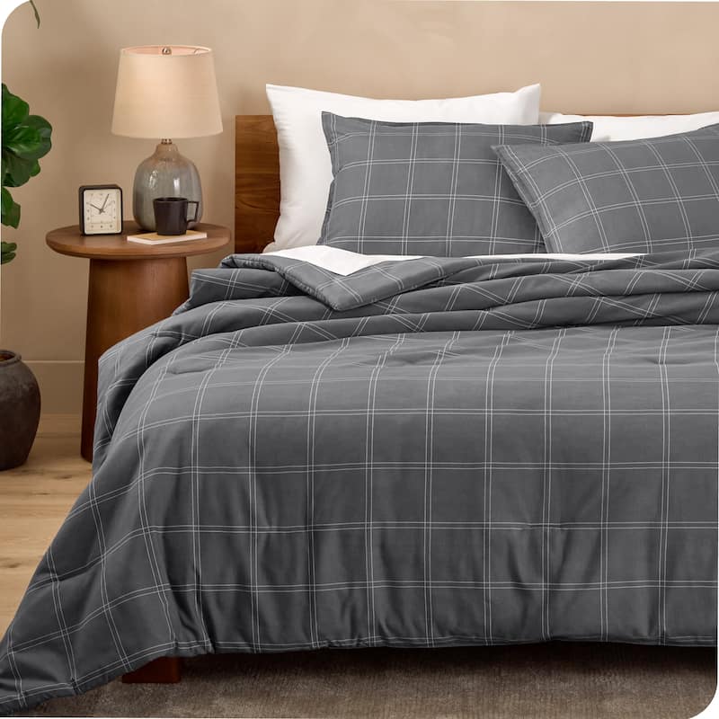 Bare Home Down Alternative Track Stitch Comforter Set - King - Cal King - Modern Plaid - Grey/White